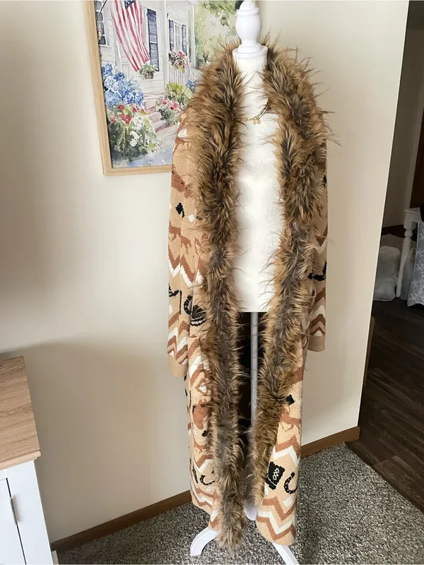 Show Me Your Mumu Babushka Sweater Cardigan Horse Giddy Up Fur Knit Duster - Image 3