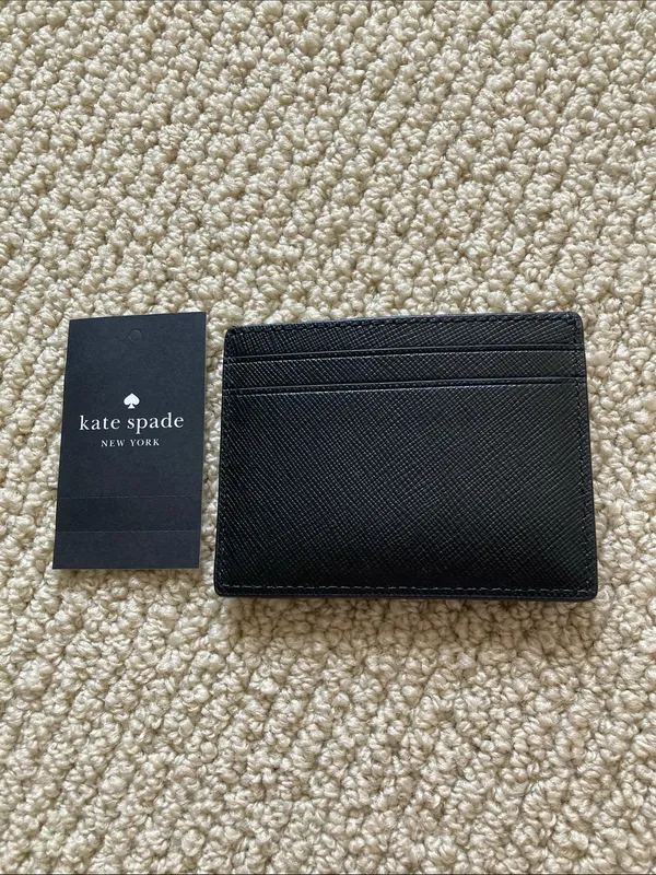NEW Kate Spade Black Leather Card Holder Saffiano Wallet Chic Mini NWT - Image 5