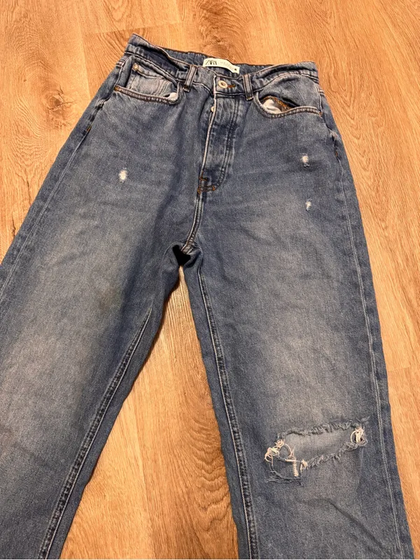 Zara Distressed Denim Blue Jeans Button Fly 6 High Rise - Image 2