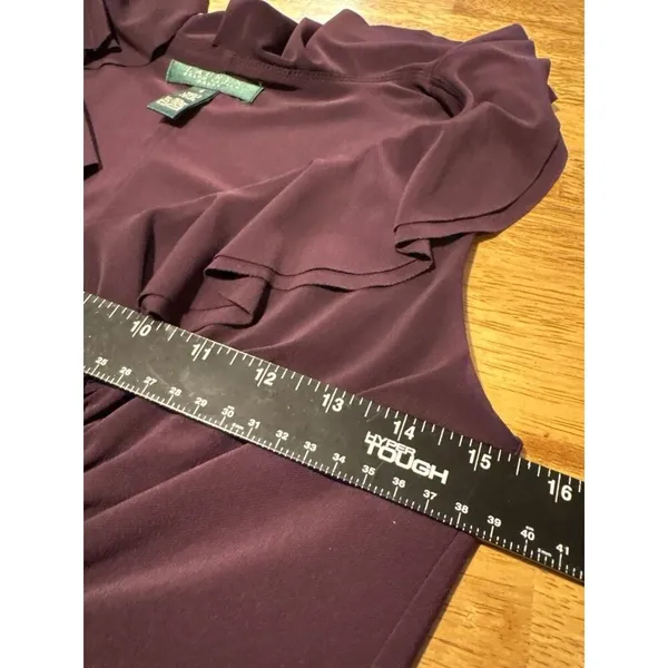 Lauren Ralph Lauren Dress Purple Ruffle‎ V-Neck Sleeveless Sheath Classic Size 4 - Image 7