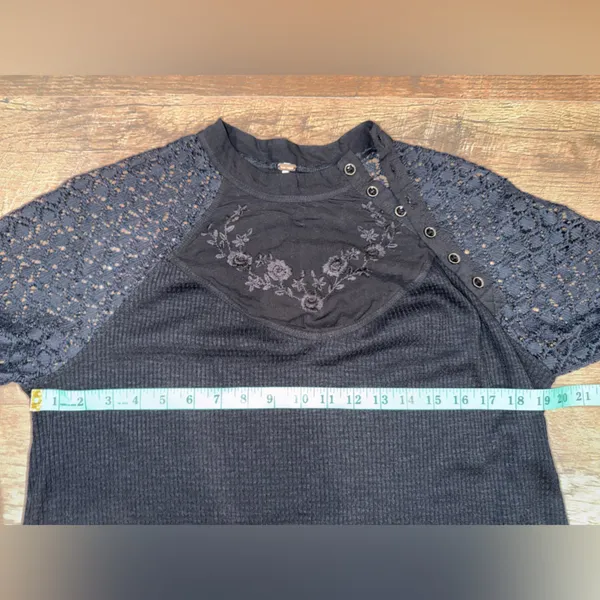 Free People Black Sweetest Thing Thermal Top Crewneck Top - Image 10