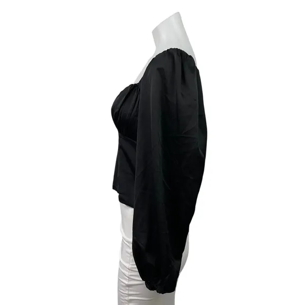 Abercrombie & Fitch Black Long Sleeve Pleated Bustier Crop Blouse Top Size M - Image 2