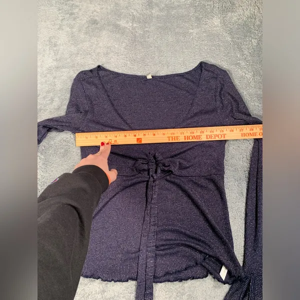 Free people intimately say when Long Sleeve Top ruffle sleeves blue metallic - Image 6