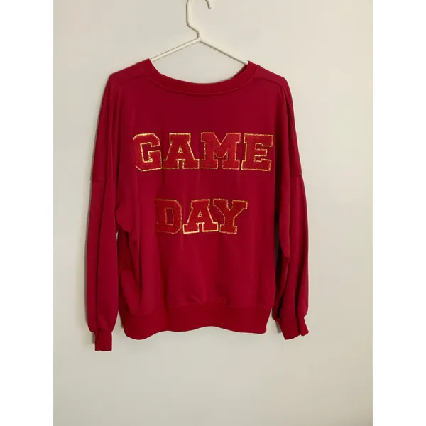 Timing‎ red crewneck sequined football Game Day Sweatshirt size small - Image 5
