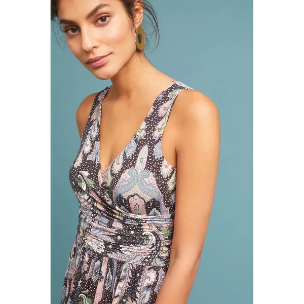 Maeve Anthropologie Womens Leslie Midi Paisley Faux Wrap V-Neck Dress Black S - Image 4