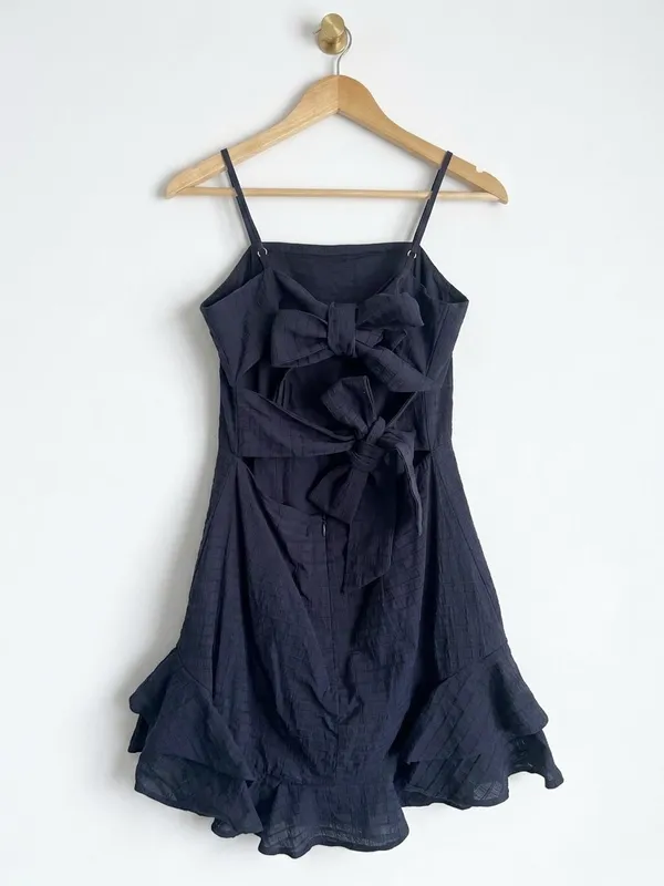 Selfie Leslie Sarah Kay Navy Ruffle Hem Mini Dress Bodycon Party Sz Small - Image 4