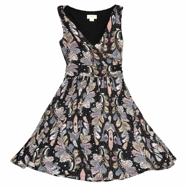 Maeve Anthropologie Womens Leslie Midi Paisley Faux Wrap V-Neck Dress Black S - Image 7