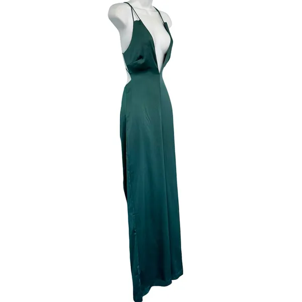 Lulus Hold That Pose Emerald Green Strappy Glam Satin Jumpsuit size XS NEW Tags - Image 13