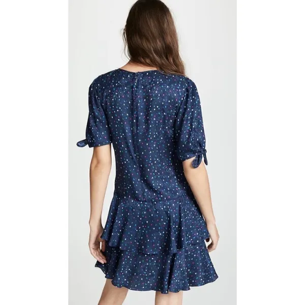 Rebecca Taylor Speckled Dot Silk Mini Dress Navy Blue Tiered Ruffle 2 - Image 2