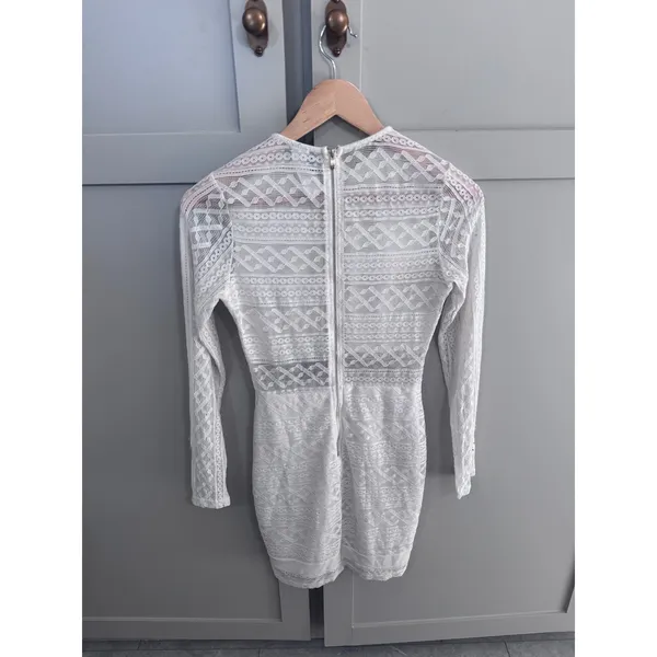 Windsor White Geometric Lace Long Sleeve Bodycon Mini Dress Womens Medium - Image 2