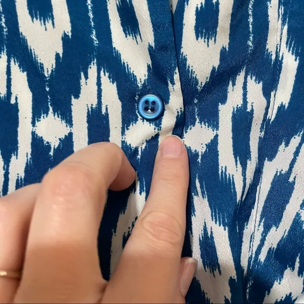 Maeve Blue Ikat Print 3/4 Sleeve Mini Shirt Dress Womens XS Belted Boho Anthro - Image 5