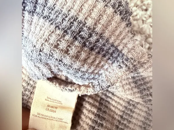 We The Free Brown Striped Slouchy Oversized Waffle-Knit V-Neck Pullover Sweater - Image 5