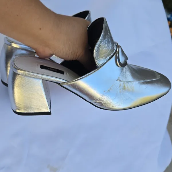 Mango Metallic Silver Mules - Image 11