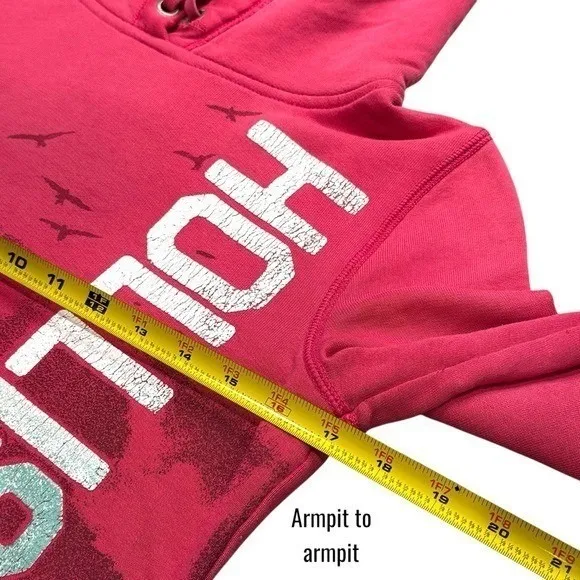 Y2K Hollister Spellout Pink Hooded Pullover Comfort Collegiate Coastal Size M - Image 11