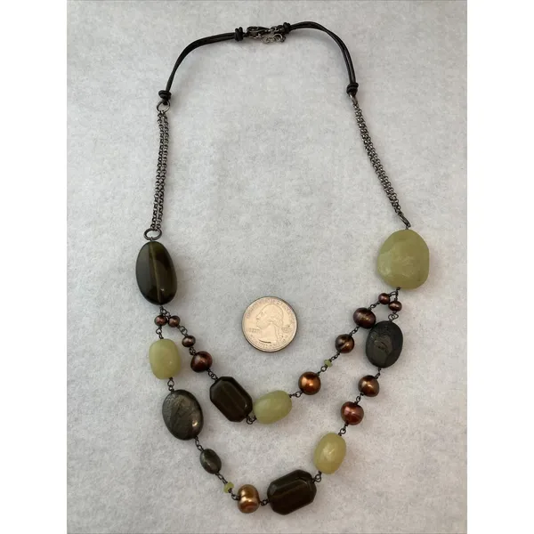 Peyote Bird Pearl Leather Stone 2 Strand‎ 925 Sterling Silver 20'' Necklace 60g - Image 11