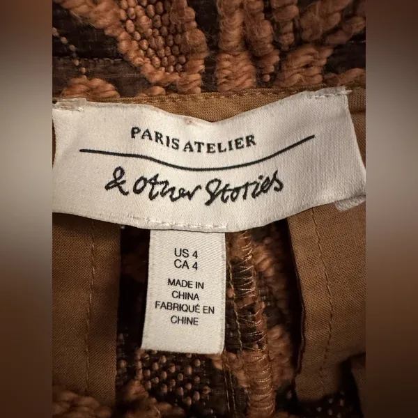 & OTHER STORIES Paris Atelier Jacquard Brown Floral Shorts Size 4 - Image 6