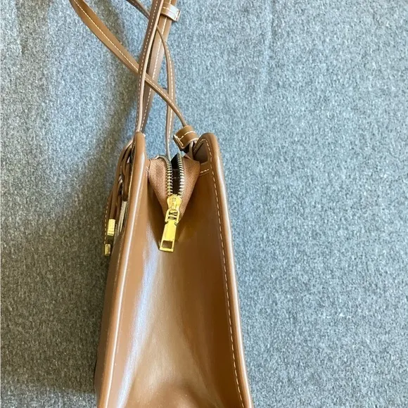 classic Argyle Shoulder Bag Brown PU Leather shoulder bag – Preppy‎ Retro Style - Image 4
