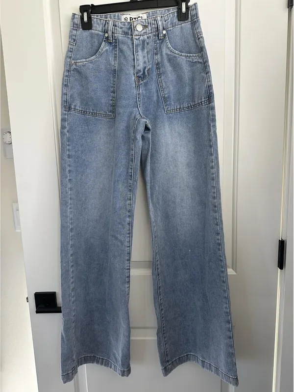 PTCL Utility High Waist Wide Leg Jeans Light Wash Indigo Size 25 - Image 5