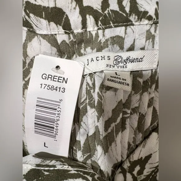 Jachs Girlfriend Womens Green and White 3/4 Sleeve Blouse Top Large NWT - Image 7
