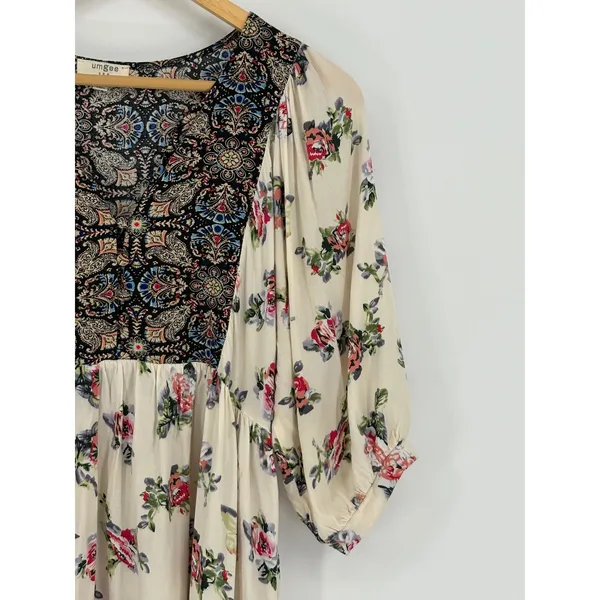 Umgee Floral Paisley Boho Tunic Dress‎ Womens Small Ivory Floral Paisley Peasant - Image 4