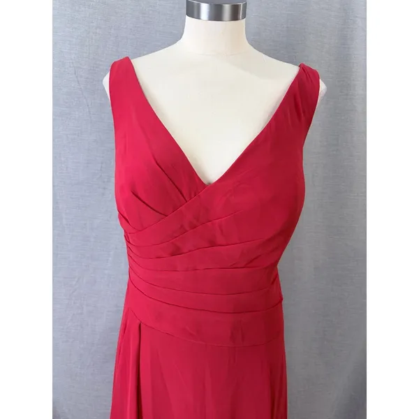 Azazie Red Chiffon Ruched V-Neck Formal Bridesmaid‎ Gown Plus A18 - Image 11