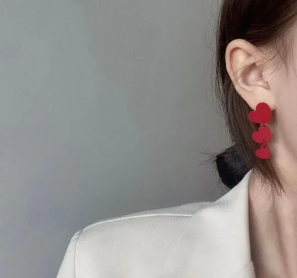 Women's Red Heart Love Tassel Drop Dangle Earrings - Image 4