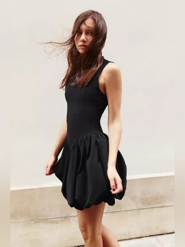 Zara Short Balloon Effect Dress size S BLACK 3644/152/800 - Image 2