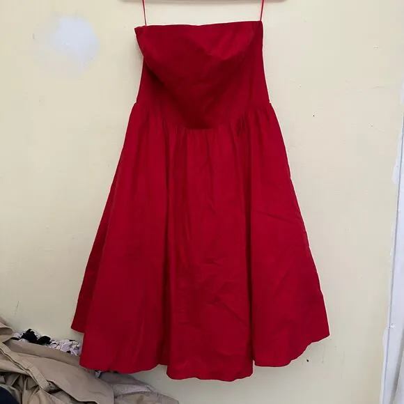Reformation Buttercup‎ Dress Size 10 Red Fit and Flare Strapless Midi Formal - Image 14