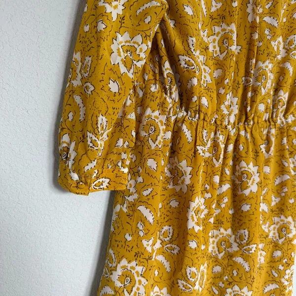 Madewell 100% Silk Assam Floral Lace-Up 3/4 Sleeve Mustard Yellow‎ Boho Western - Image 8