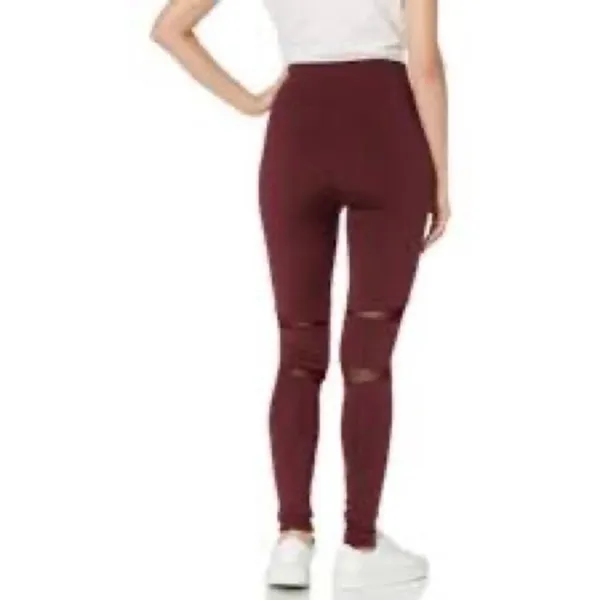 True Religion Monogram Yoga Leggings Knit Mesh High Waisted Burgundy Size S - Image 2