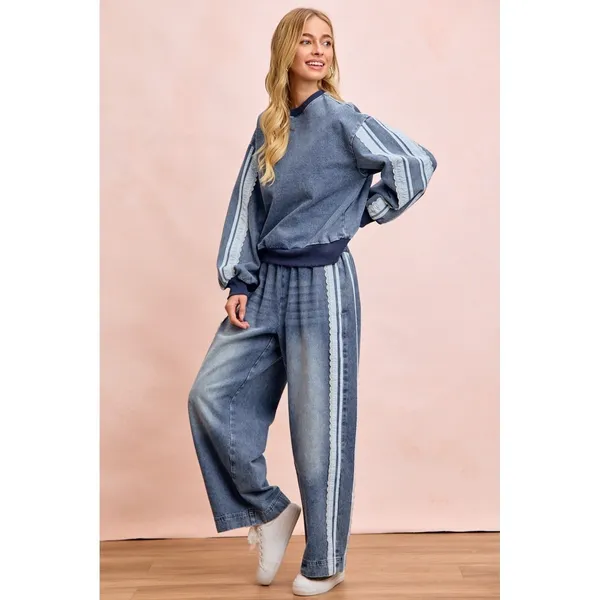 BiBi Washed Denim‎ Lace Contrast Sided Sweatshirt - Image 13