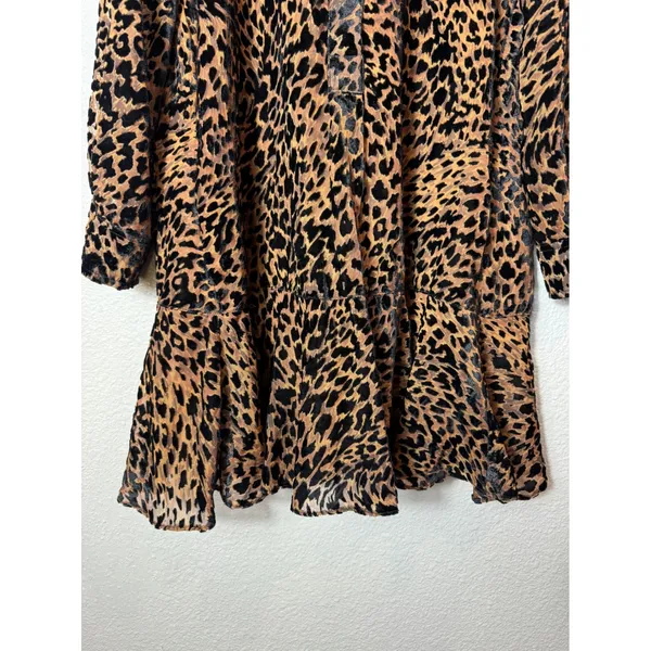 Tuckernuck Leopard Print Burnout Ruffle‎ Hem Shirt Dress XS Brown - Image 4