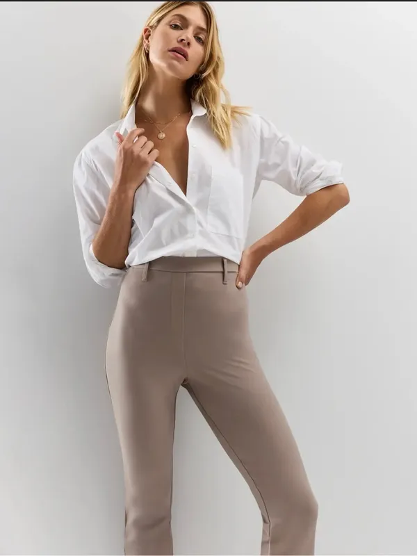 Quince Ultra Stretch Straight-Leg Ponte High-Rise Pants in Taupe Sz S Morel Grey - Image 3