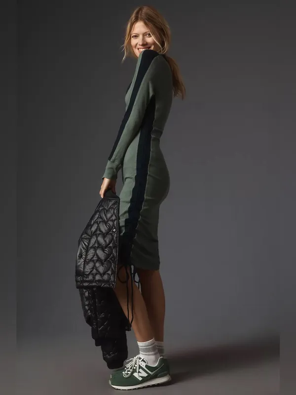 Anthropologie Daily Practice Colorblock Polo Midi Long Sleeve Green Dress S - Image 2