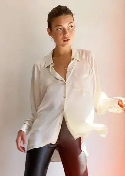 Aritzia Wilfred Silk Pearl Button Down Blouse - Image 3