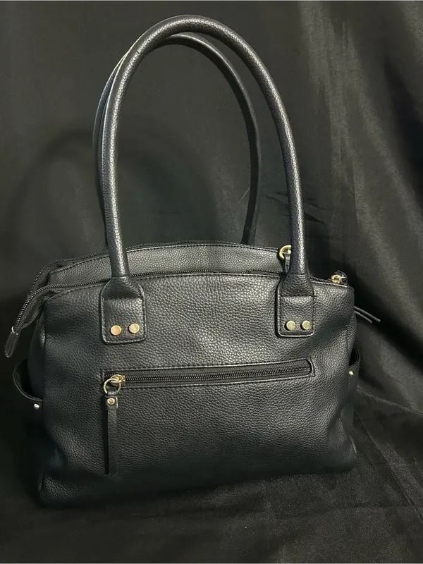 Rosetti Black & Gold Pebbled Faux Leather Satchel Handbag - Image 2