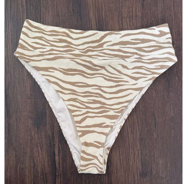 Aerie Womens Pique Animal Print Bikini Set High Waisted Scoop Neck Cheeky SZ M/L - Image 4