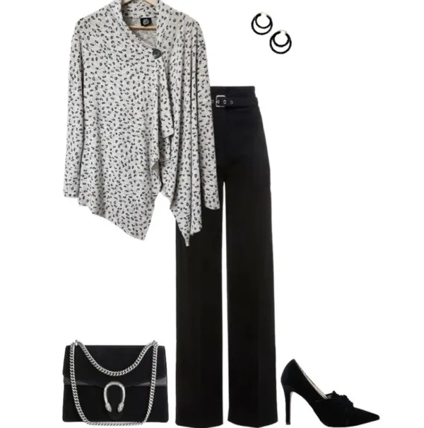 Bobeau Grey Leopard One-Button Fleece Wrap/Cape/ Cardigan - Image 4