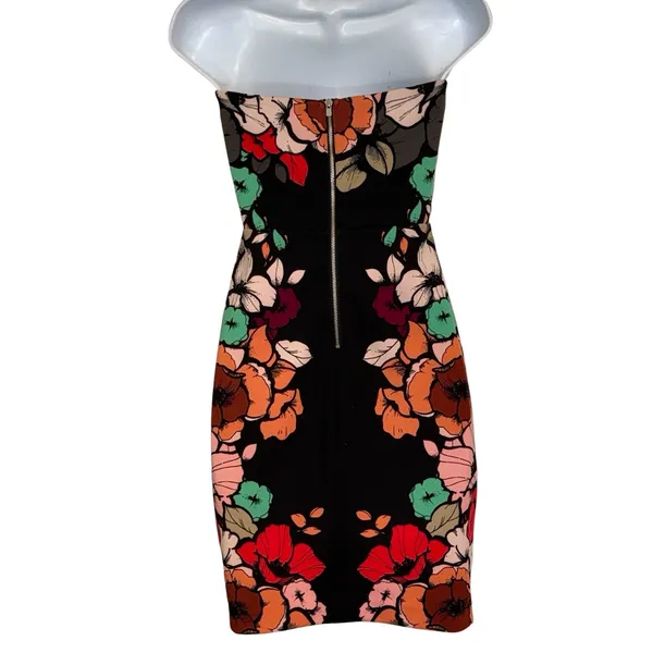 EXPRESS Black Floral Print Strapless Bodycon Dress EUC Size‎ 6 - Image 6