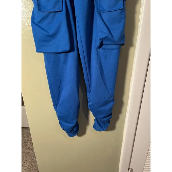 Womens Sz Large Athletic Pants Jogger Royal Blue Pull On Cargo Pockets High-Rise - Image 3