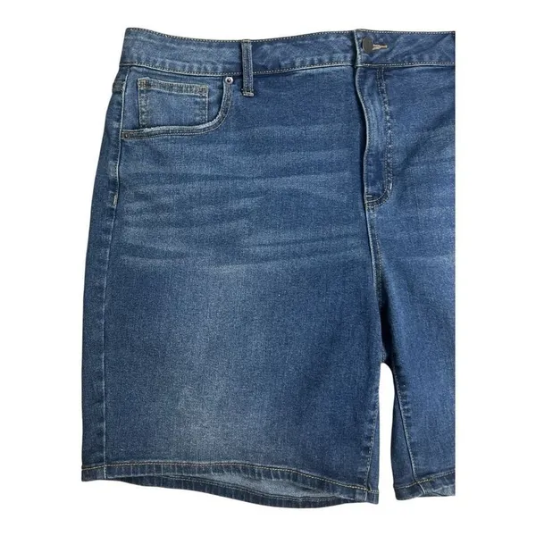 Terra & Sky Blue Denim High-Ruse Women Bermuda Plus Size 22W Cotton Stretch - Image 2