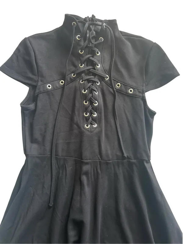 Killstar Tied Up Skater Dress Black Metal Detail Goth Alternative Emo M - Image 6