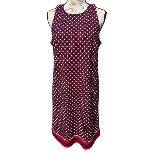 Banana Republic NWT Womens‎ Navy Red Geometric Sleeveless Shift Dress Medium - Image 2