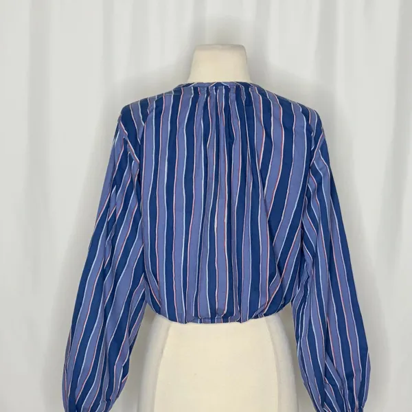 NATALIE MARTIN Amelia Top Batik Stripe Navy Cotton Tassel Tie Blouse Top Small - Image 10