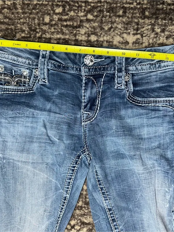 Rock Revival Denim Women’s Size 26 Blue Straight Leg Distressed Embellished Flap - Image 10