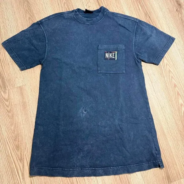 Nike Sportswear Womens Washed T-Shirt Dress XS Blue Mock Neck Pocket Just Do It - Image 2