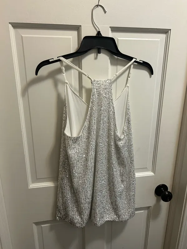 Sequin Halter Tank Top Silver - Image 2