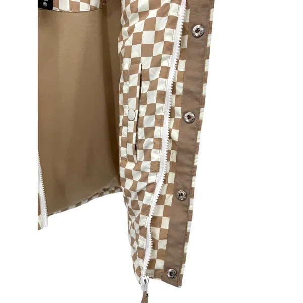 Beach Riot Canyon Puffer Vest Taupe Check Cropped Sleeveless Zip Snap Women's M‎ - Image 3
