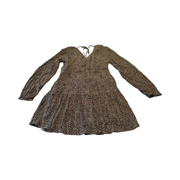 A New Day Womens Leopard Print Long Sleeve Tiered Babydoll Mini Dress Tan Size M - Image 4