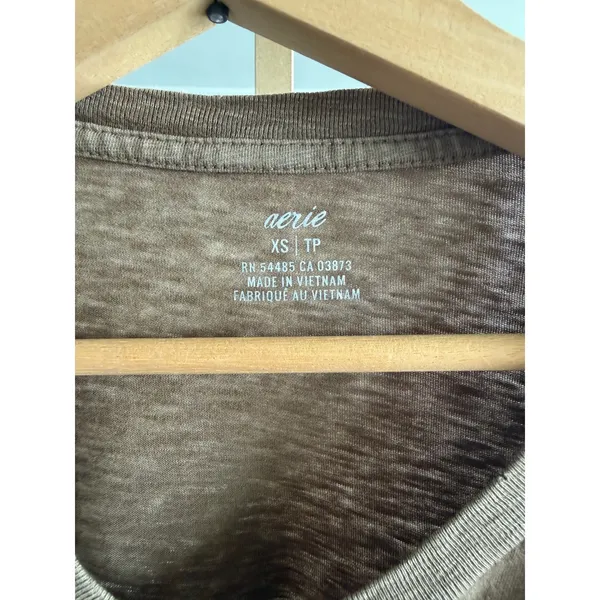 Aerie‎ Womens XS Brown Mineral Wash Long Sleeve Cropped T-Shirt Oversized Fit - Image 3